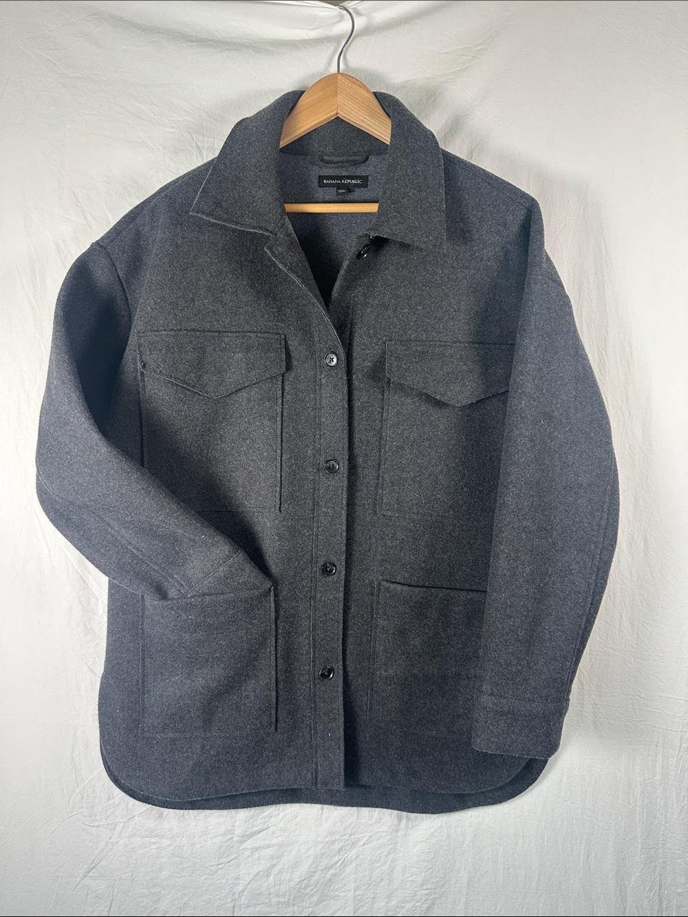 Banana Republic Men's Dark Charcoal Button-Front Shirt Jacket